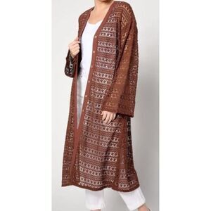 NWOT Peace Love World QVC Boho Crochet Lace Sweater Duster Boho Cardigan Sz S